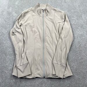 Athleta Shanti Womens XL Tan Full Zip Athletic Jacket Ribbed Trim Thumbholes